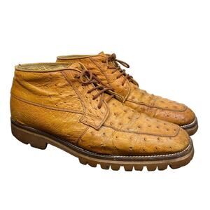 Belvedere Ostrich Leather Lace Up Ankle Boots Men's 9